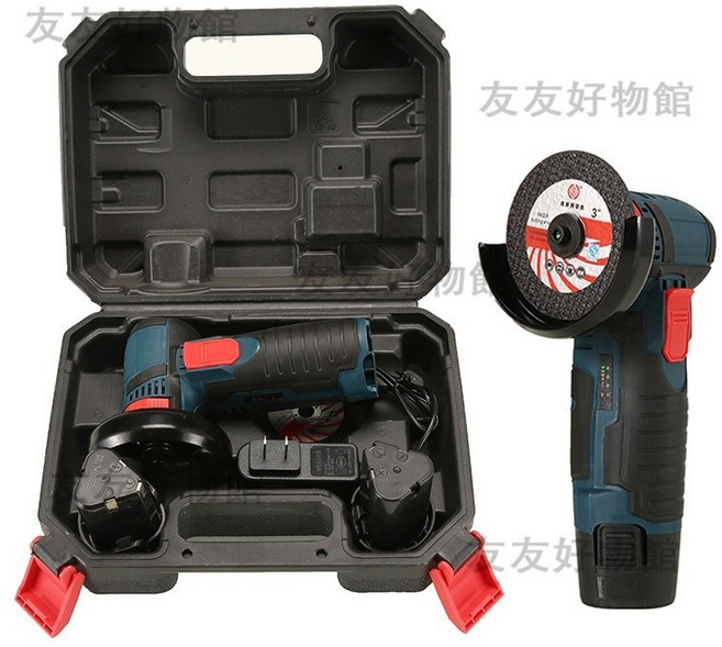 手持拋光機砂輪機 小型打磨機 切割機, 1個, 塑箱+無刷升級角磨機【兩個電池+配件套裝
