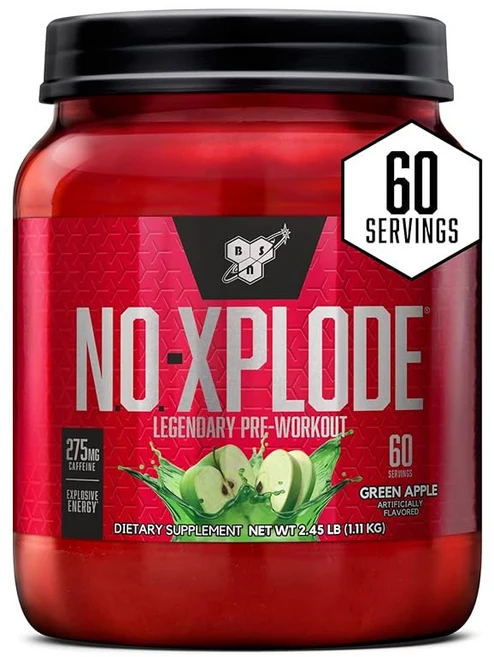 BSN N.O.-XPLODE 프리 운동 파우더 크레아틴과 베타-알라닌이 함유된 남녀용 에너지 보충제 맛: 과일 펀치 30인분, Green Apple, 1개, 555g - 쿠팡