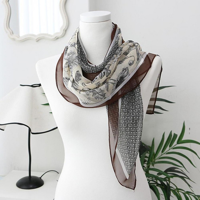 쉬폰 롱 스카프 헤링본 패턴 여성 봄가을 간절기 중년 목도리 머플러