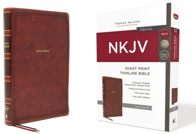 (영문도서) Nkjv Thinline Bible Giant Print Leathersoft Brown Red Letter Edition Comfort Print: Holy Bible... Imitation Leather, Thomas Nelson