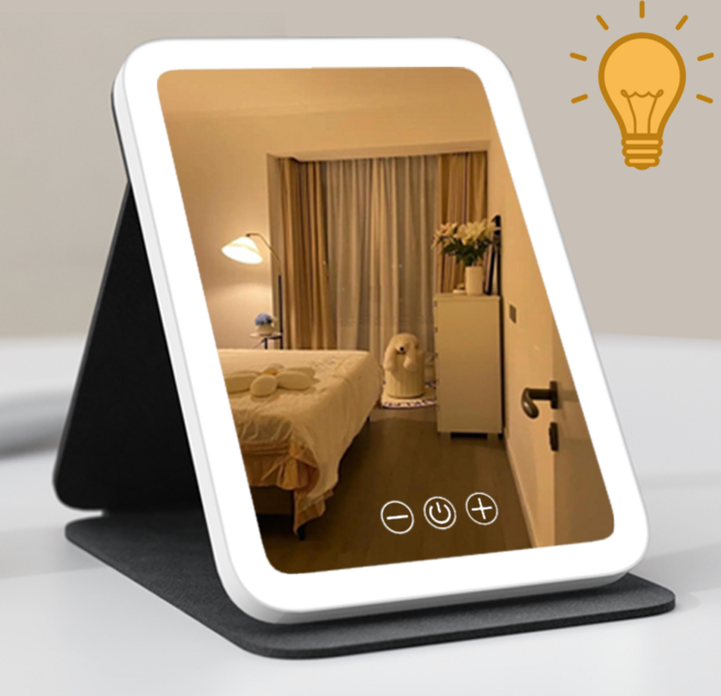 HHSSL 접이식 무선 LED 탁상거울, 블랙