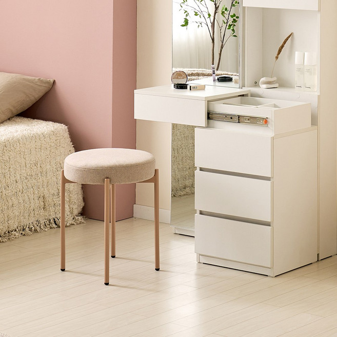 스테이인무드 원형 스툴 패브릭 보조 화장대스툴, 1개, 원형 스툴_샌드핑크