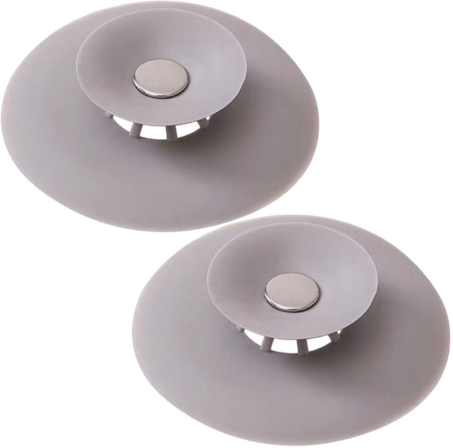 바이트 실리콘 싱크대 세면대 공용 똑딱이 배수구 마개 거름망 냄새차단 덮개, 2개, 그레이