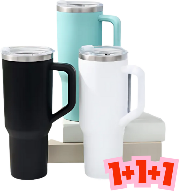 Jipong 1.18리터 대용량 스텐 텀블러 손잡이 보온 보냉병(1+1+1), 3개, 1.18L, blk+w+mint