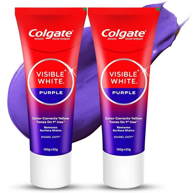 콜게이트 비저블 화이트 퍼플 치약 | 치아 미백용 | 표면 얼룩 제거에 도움, 2개, 120g - 쿠팡