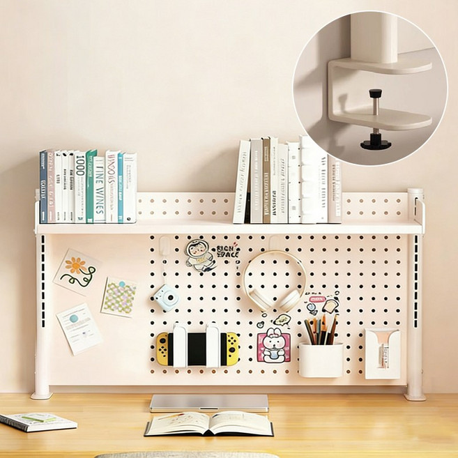 SeekFun 업그레이드 책상 타공판 테이블 정리 수납 인테리어 철제 초대형 메쉬 보드 파티션 DIY 악세서리 증정 클립형 화이트 600mm 800mm 1000mm, 2단