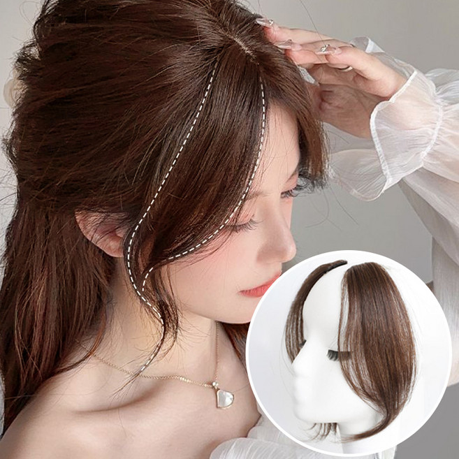 일호장신구 네추럴 앞머리 가발 핀 러블리 뱅 옆머리 우아한 연장 긴 볼륨 입문용 간편한, 1개, 네추럴앞머리가발핀 라이트브라운