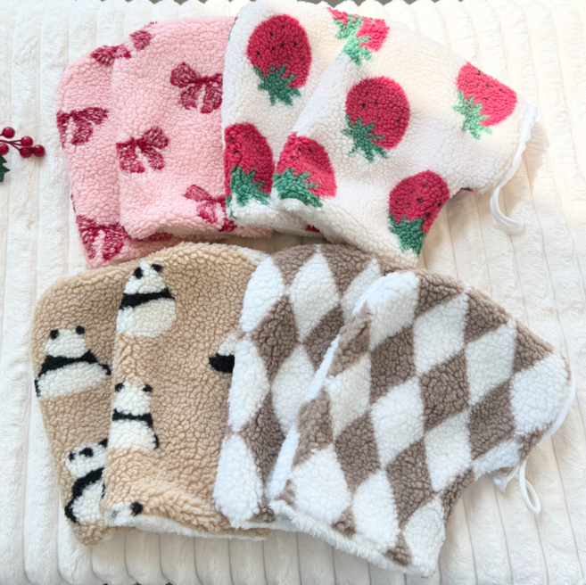 하와즈 따뜻 뽀글이 퍼안감 자전거 킥보드 핸드워머, 핑크 리본