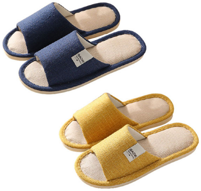 1+1 층간소음방지 발편한 커플 사무실실내슬리퍼 거실화 모던코지린넨슬리퍼, 네이비(남성), +엘로우(여성), 1개, 네이비(남성)