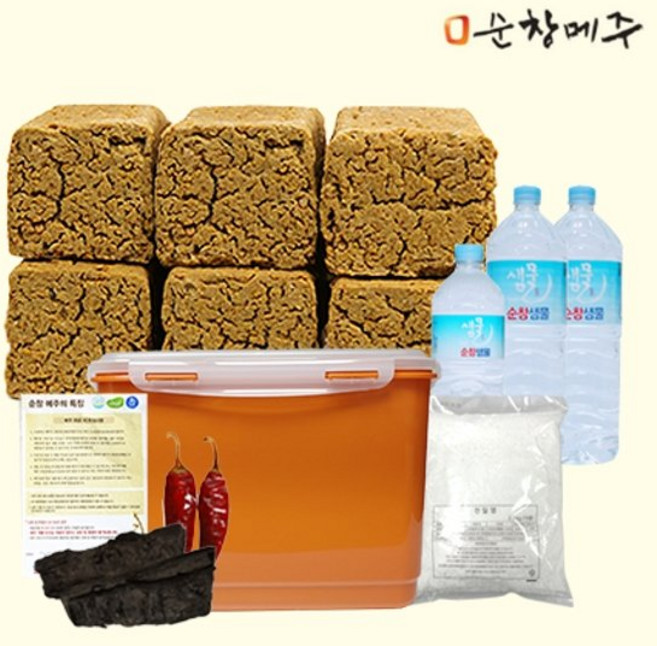 [쇼핑엔티] [순창메주] 장담그기세트(기본세트:메주 6덩이 4.2kg+순창샘물7L+천일염2.3kg+대나무숯+건고추_누름독 없음), 없음, 1개