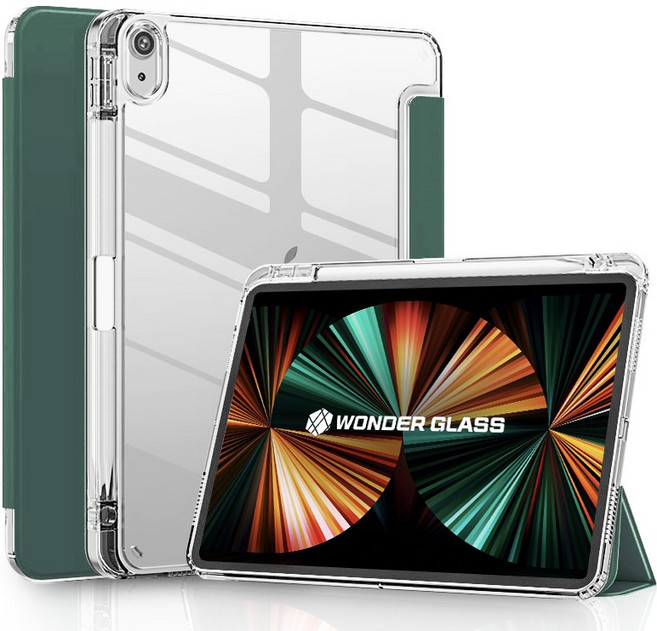 원더글라스 에어 가드 투명 아크릴 애플펜슬 충전 수납형 아이패드 케이스, 1개, 바바리안 그린