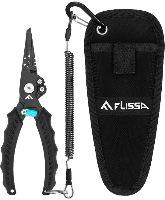 FLISSA 낚시 플라이어 스테인리스 20cm 경량 안전잠금 손잡이 미끄럼 방지 휴대용 다기능 캠핑 등산 바다낚시 일상 도구, 1개, 검은색