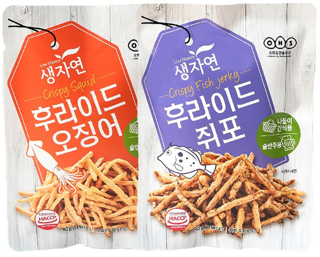 오희숙명인 전통부각 후라이드 오징어 40g+후라이드 쥐포 40g, 5세트, 80g