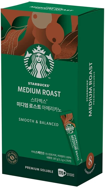 스타벅스 커피 미디엄 로스트 아메리카노, 1.1g, 1개입, 170개