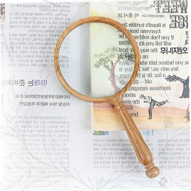 우드 돋보기 휴대용 독서 확대경 원형 나무 손잡이 고배율 유리 렌즈 가정 사무실, 1개, 상세페이지 참조