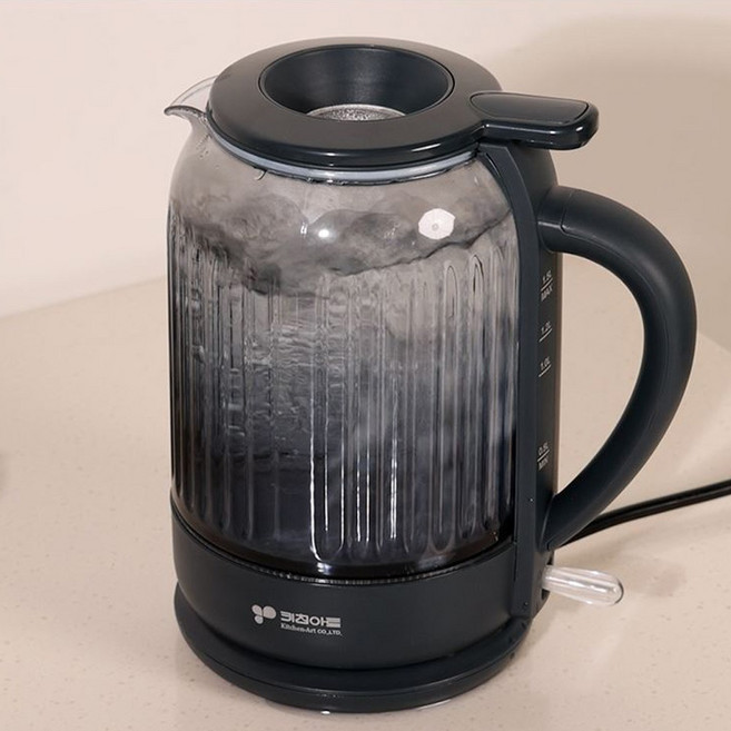 키친아트 글라스 전기포트 KK-NV15 led램프 1.5L 무선 유리 포트 티포트 전기주전자, 블랙