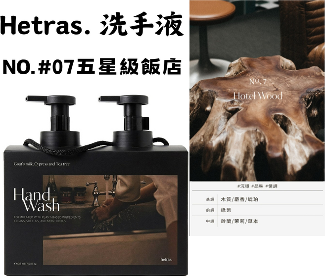 【官方授權】韓國 Hetras. 香水洗手慕斯515ml x 2入 1盒, 洗手液#07飯店木質香515ml, 2件