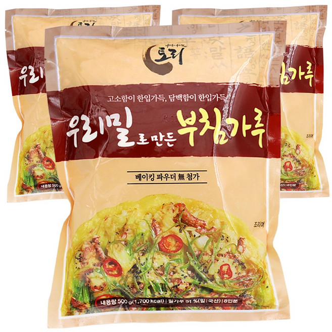 100% 국산재료 원재료가 심플해 믿고 먹는 토리식품 우리밀 부침가루, 3개, 500g