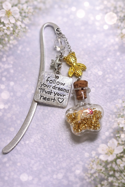 [비바블룸] 병속의편지 책갈피 북마크 북클립 선물 금속책갈피 북홀더 투명 북스토퍼 북마커, 1개, 황금물고기