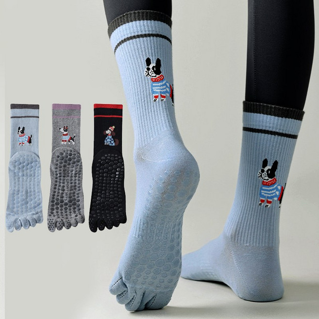 3켤레1세트 여성 발가락 요가양말 중목 논슬립 미끄럼방지 필라테스 운동양말 고양이 강아지