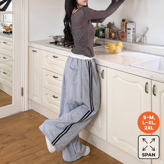 앤샵 남녀공용 빅사이즈 사이드 라인 벌룬 와이드 팬츠 2WAY 스트링 트레이닝 바지 S~2XL