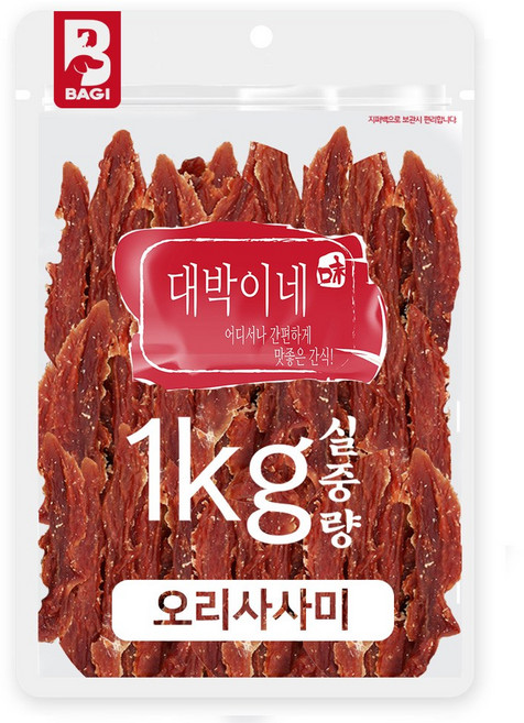 대박이네 실중량 대용량 강아지간식 애견간식, 오리사사미, 1kg, 1개