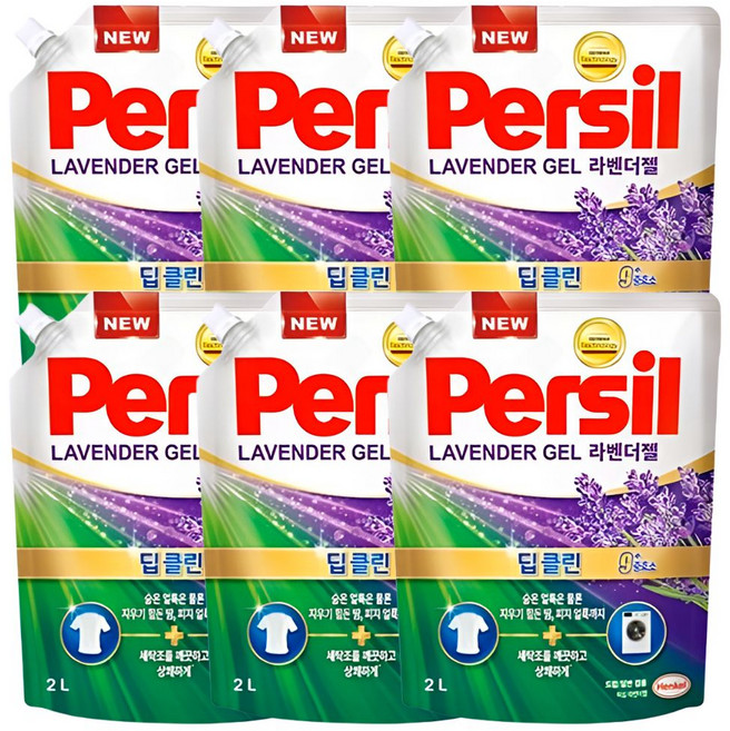 퍼실 딥클린 라벤더젤 겸용 리필, 2L, 6개