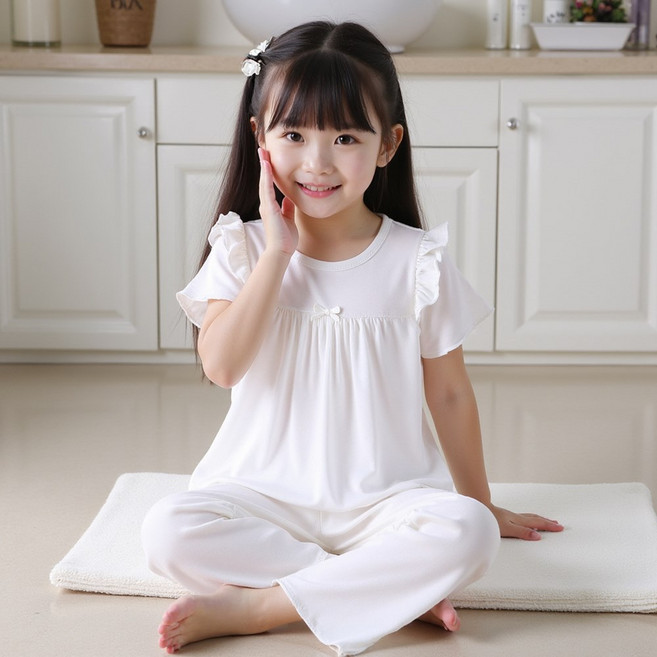 삼남매 여아용 모달 여름 반팔 파자마 잠옷 세트 kc인증