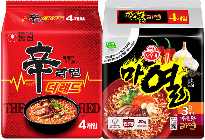 오뚜기 마열라면 120g x 4봉 + 농심 신라면 더레드 125g x 4봉, 8개