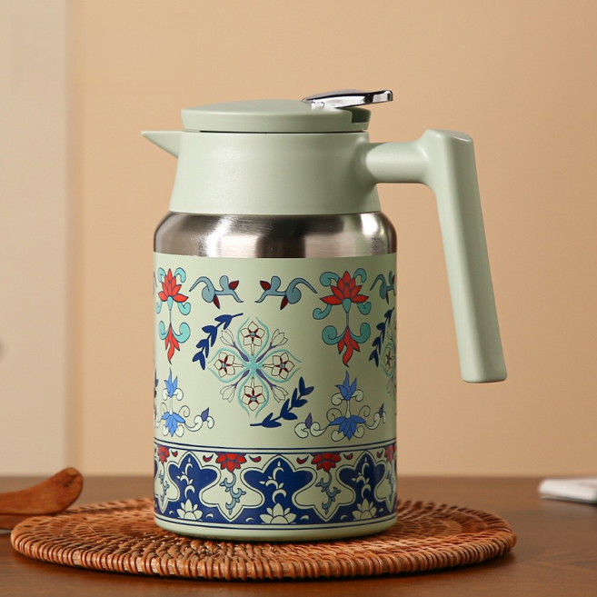빈티지 가정용 대용량 진공 스텐 보온보냉 탁상용 주전자, 녹색, 1개, 880ml