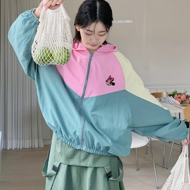 빈티지미니 아노락후드집업점퍼)디즈니정품 바람막이 얼굴자수패치 배색 칼라 모자점퍼 후드점퍼 아노락점퍼 잠바 캐릭터 그림