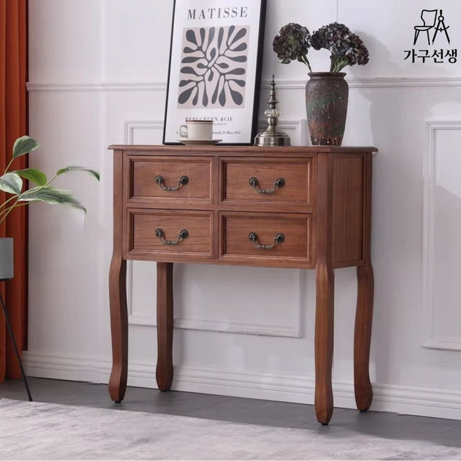 가구선생 엔틱콘솔 원목 서랍장 장식장 화장대 수납장 현관 복도 거실 엔틱 콘솔, 소형(80cm)/우드색