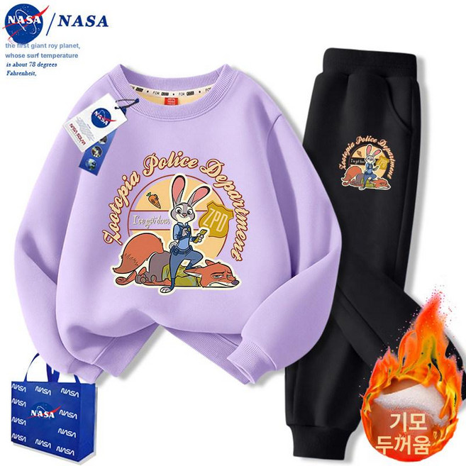 주토피아 맨투맨 티셔츠 주디 추리닝 동물 캐릭터 세트 상하복 기모 바지 겨울, 조합형 2 퍼플+검정 바지