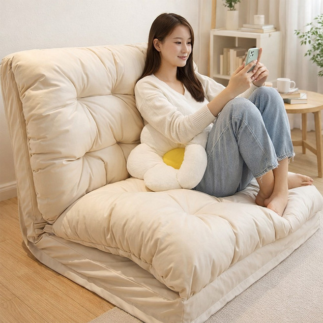 소프트엣지 2인용 접이식 좌식 소파베드, 아이보리