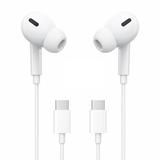 폰위드 C타입 커널형 인이어 유선 이어폰 1+1 통화가능 리모컨, 화이트, WES02