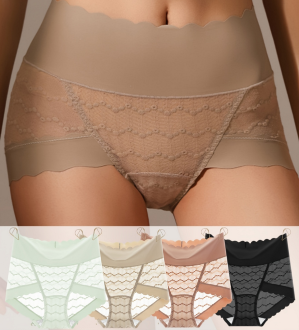 여성용 무봉제 레이스 하이웨이스트 팬티 경량 복부 보정 힙업 팬티 4P세트