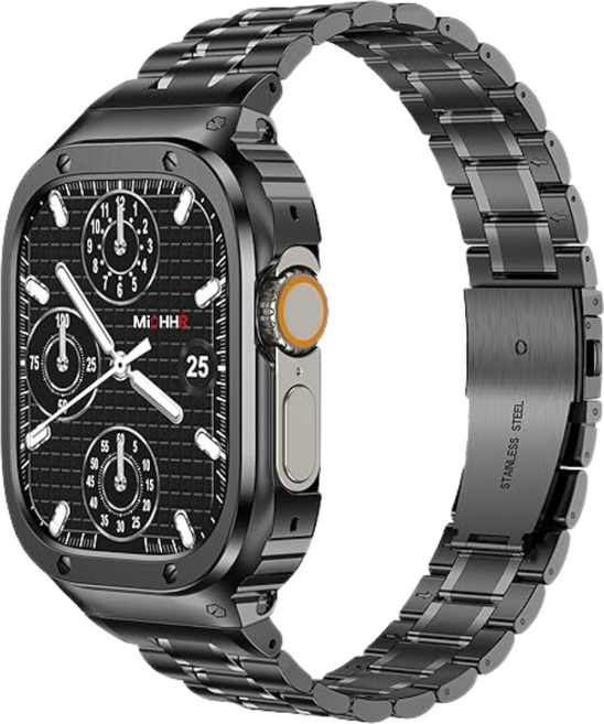 애플워치 호환 풀커버 일체형 강철 메탈 스트랩 11 10, 블랙