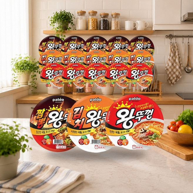 팔도 짬뽕왕뚜껑 110g 6개 + 김치왕뚜껑 110g 6개 + 왕뚜껑 110g 6개