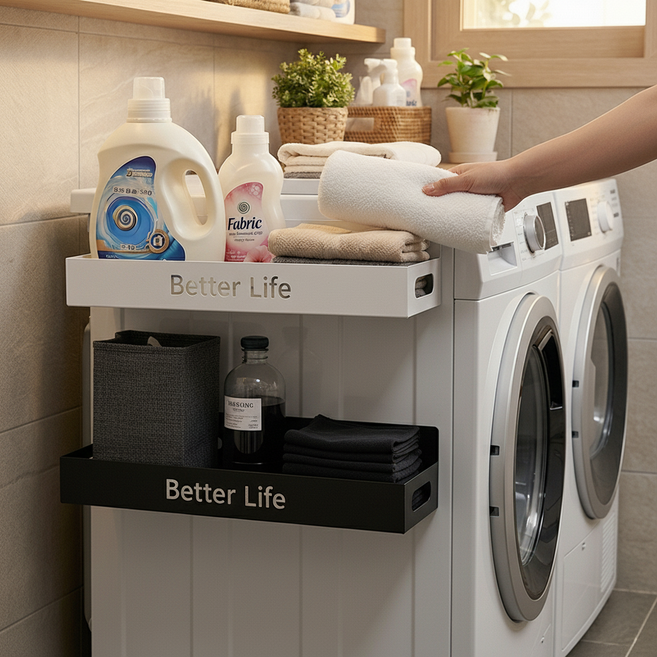 생활대가 BetterLife 자석선반 수납 세탁기 세탁실 현관문 무타공 선반 정리대, 1개, 화이트