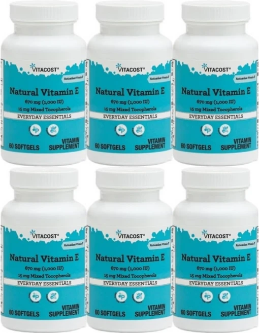 비타코스트 네추럴 비타민 E 670mg(1000IU) 믹스 토코페롤 15mg, 60정, 6팩, 60정 - 쿠팡