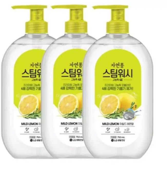 설거지세제 자연퐁 스팀워시 고농축 주방세제 레몬향 750ml x 3개, 1개