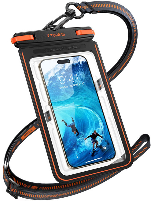 토라스 IPX8 빅사이즈 워터파크 여행용 터치 잘되는 고투명 핸드폰 방수 케이스 전기종 에어백 휴대폰 방수팩, 1개, 블랙