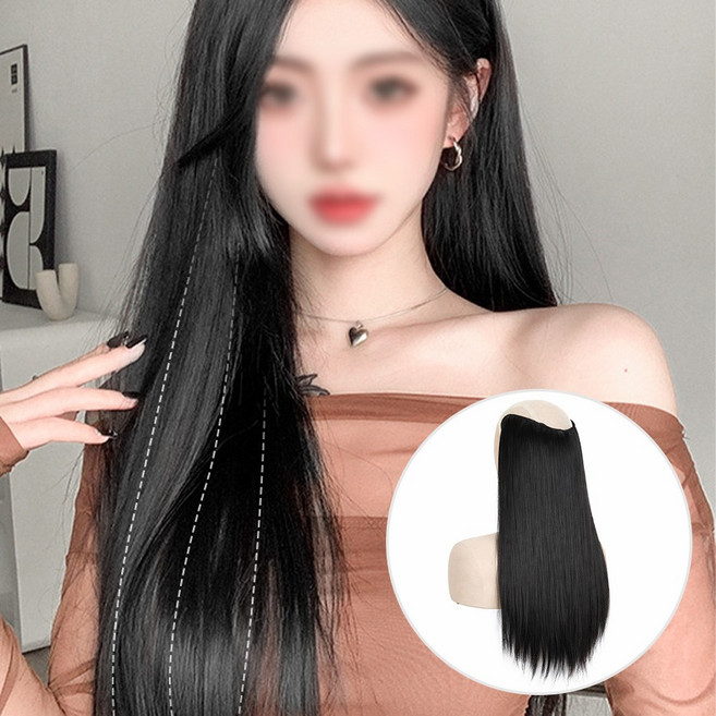 일호장신구 리얼핏 자연 생머리 부분가발 피스 헤어피스 붙임머리 볼륨 여성 롱 스트레이트, 1개, 쿨블랙