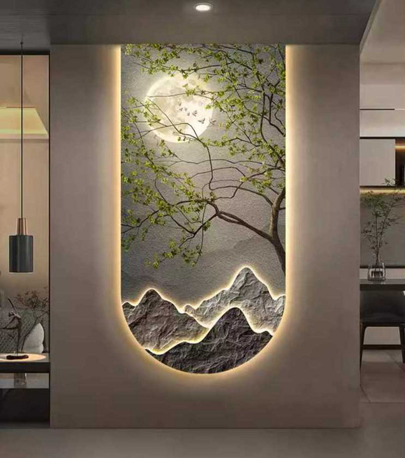 대형 LED 액자 모델 디자인 센서 나무 보름달 무드등, A 40x80cm