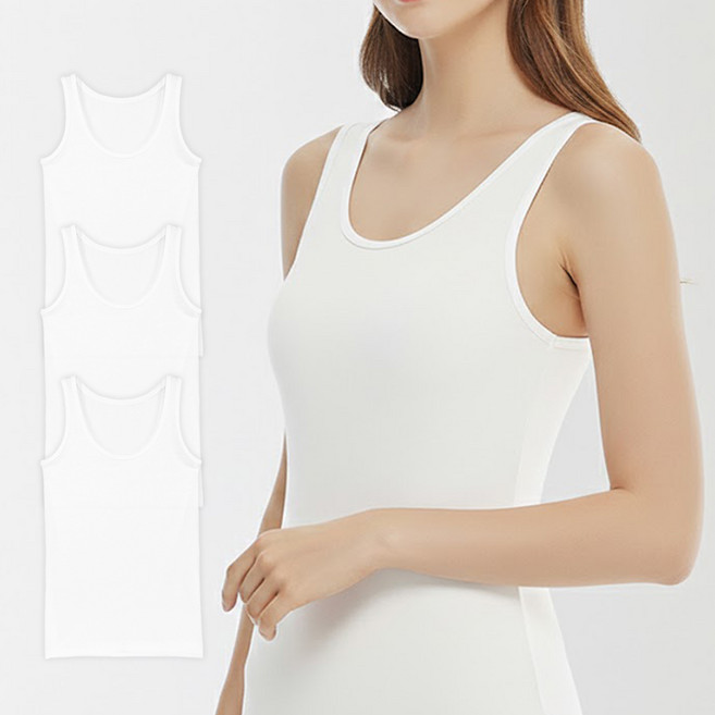 BYC 3매입 순면 여성 면 나시 레이어드 민소매 나시티 여자 메리야스 런닝 세트