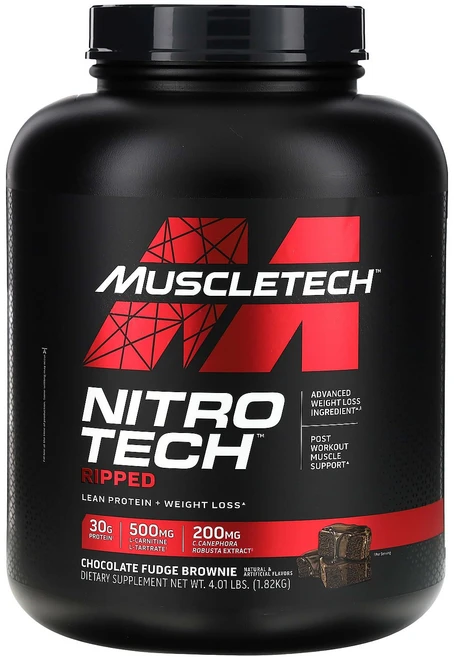 건강챙기세요 MuscleTech Nitro Tech Ripped 순단백질 + 체중 감량 초콜릿 퍼지 브라우니 1.82kg(4.01lbs) 백살까지오래오래, MuscleTechNitroTechRipped순단백질체, 1.82kg, 1개 - 쿠팡