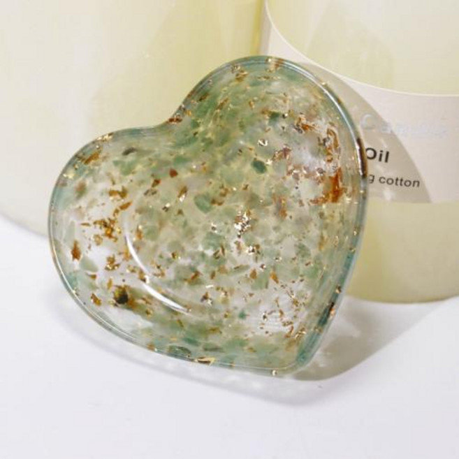 크리스탈싱잉볼 크리에이티브 크리스탈 치유 돌 수지 칩 하트 모양의 그릇 장식 홈 액세서리 책상 미니어처, Aventurine goldleaf