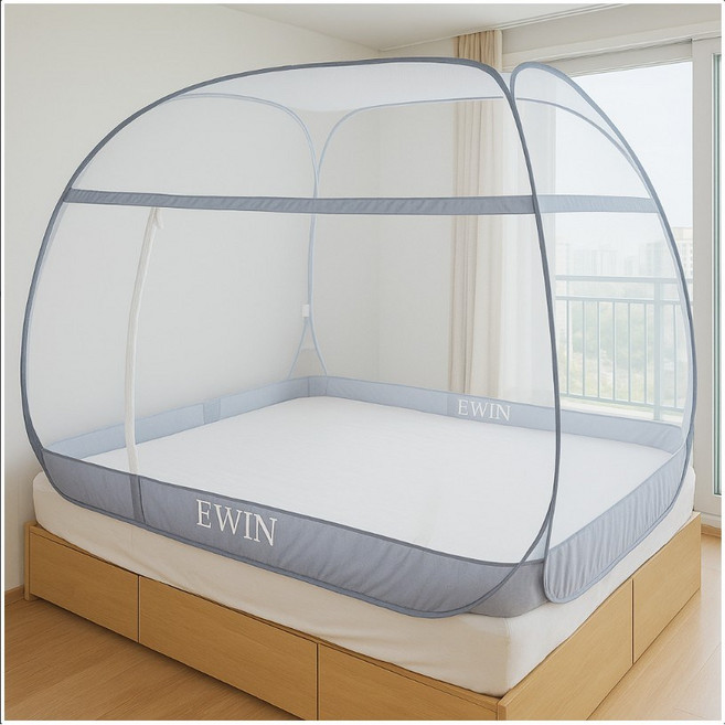 에윈 원터치 침대 텐트 여행용 캠핑용 휴대용 바닥 일체형 모기장 1인용 2인용 싱글 더블 사각형