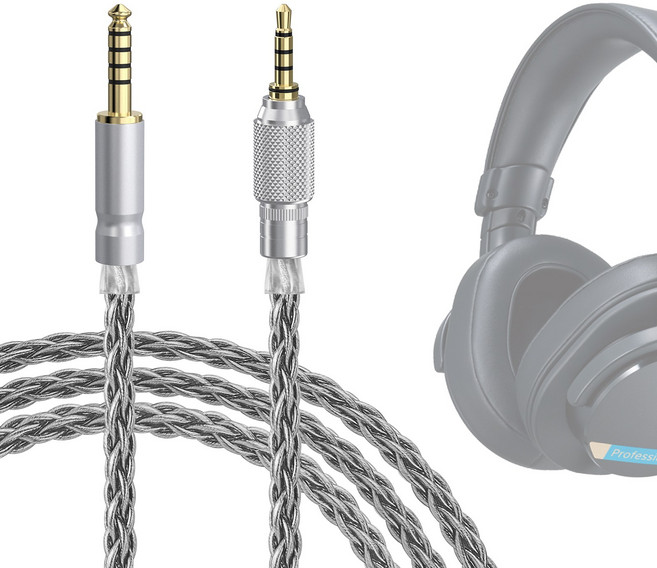 GeekriaDirect 실버 도금 업그레이드 4.4mm - 3.5mm 오디오 케이블 MDR-MV1 MDR-M1 헤드폰과 호환 나사식 노브 잠금 장치가 있는 교체 코드(1.5m), EJX4-29