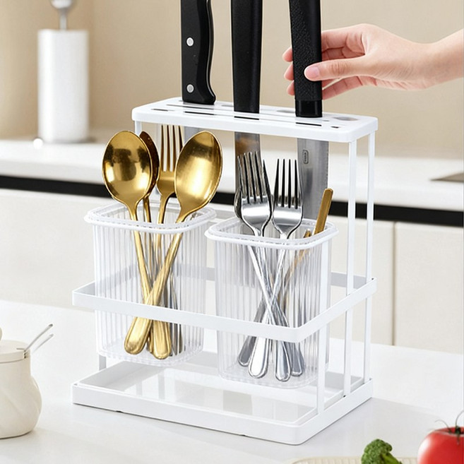 YONIVI 수저통 스테인레스 유텐실 홀더 주방 수저통, 1개, 흰색